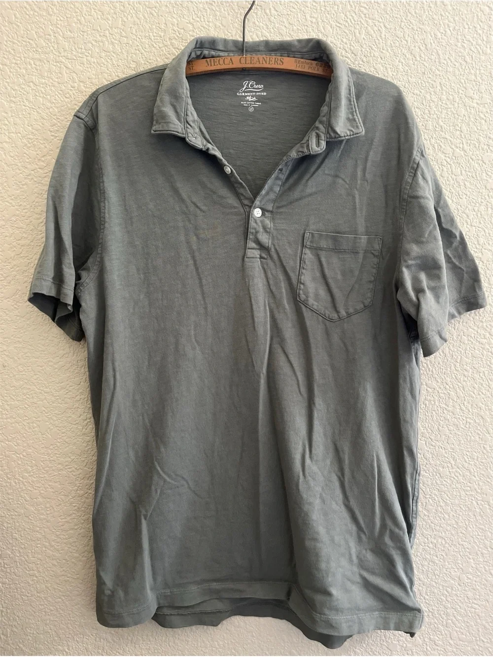 J Crew Green Garment Dyed Slub Cotton Polo Men’s Size LT